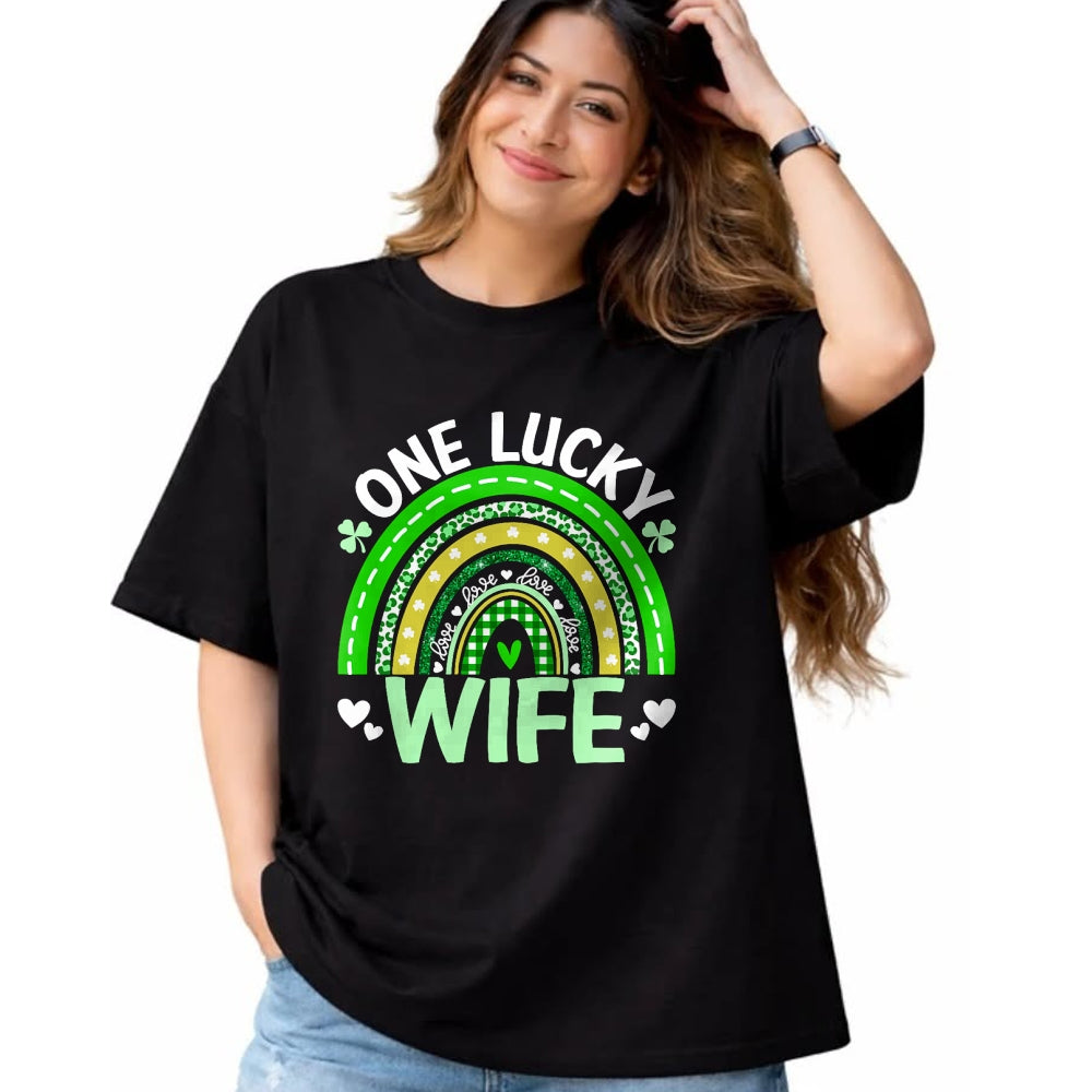 Best Wife Shirt, Wife and Husband Unisex T-Shirt/Hoodie/Sweatshirt HLT00 - Gift for wife T shirt, lucky wife   Womens St Patricks Day Clover One Lucky Wife Rainbow Shamrock Ta