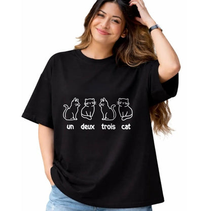 Cat Love Shirt, Funny Cat Lover Gift UnisexT-Shirt/Hoodie/Sweatshirt HLT00 - Un Deux Trois Cat - French Cat Lover Kitty Owner T-Shirt, Men, Black, 3X-Large