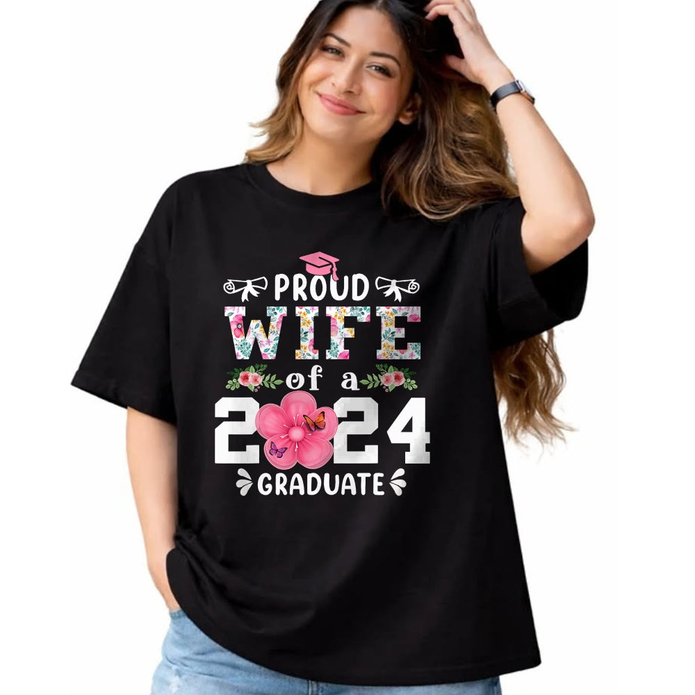 Best Wife Shirt, Wife and Husband Unisex T-Shirt/Hoodie/Sweatshirt HLT00 - Gift for wife T shirt, lucky wife   Proud Wife of a 2024 graduate for family graduation T-Shirt