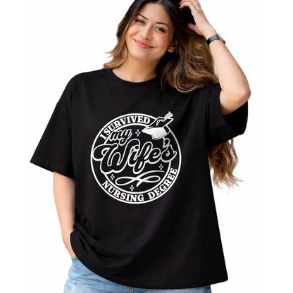 Funny Nurse Shirt, Nurse Unisex T-Shirt/Hoodie/Sweatshirt HLT00 - I Survived My Wife's Nursing Degree Nurse - RN Graduation Premium T-Shirt