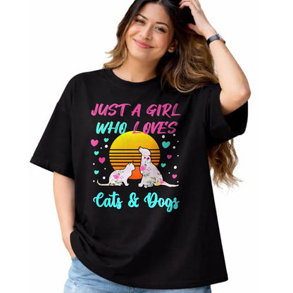 Cat Love Shirt, Funny Cat Lover Gift UnisexT-Shirt/Hoodie/Sweatshirt HLT00 - Just a Girl who Loves Cats and Dogs T-Shirt for Women T-Shirt (1)