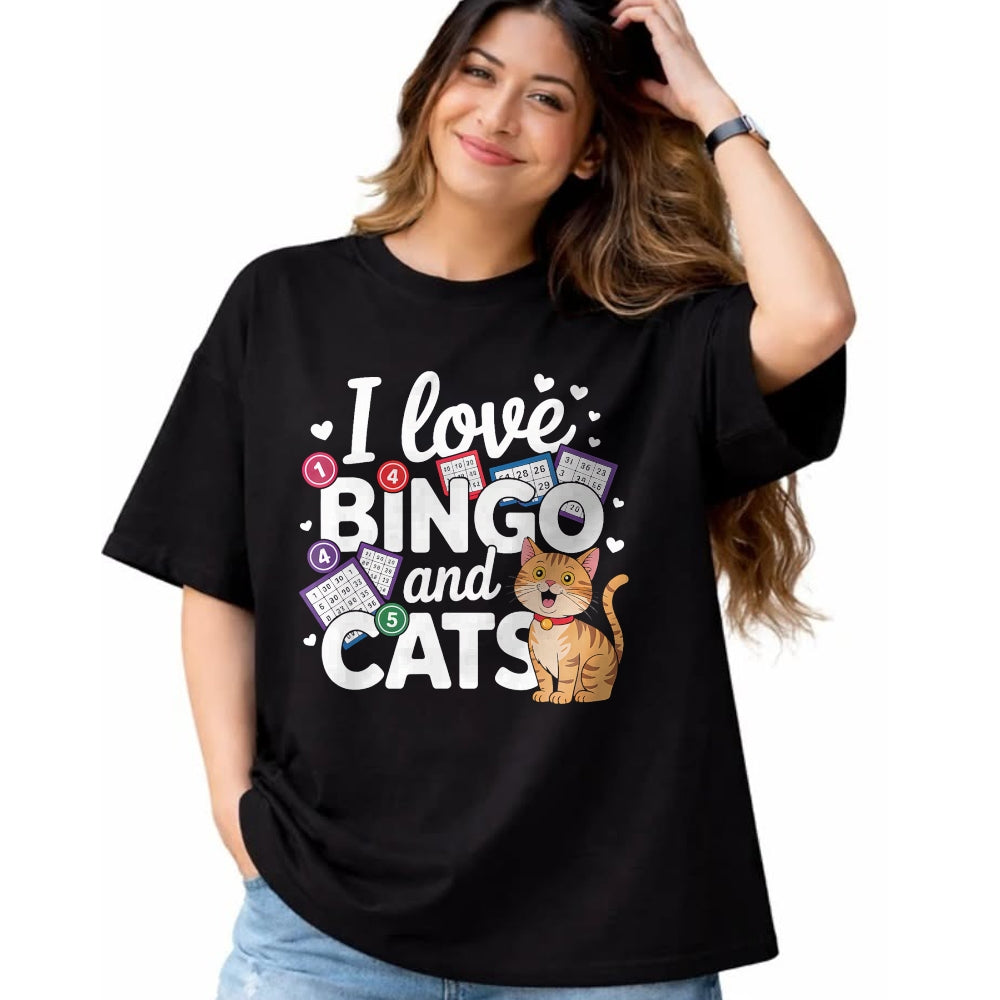 Cat Love Shirt, Funny Cat Lover Gift UnisexT-Shirt/Hoodie/Sweatshirt HLT00 - Cat Lover I Love Bingo And Cats Gambling Bingo Player Bingo Men Women T-Shirt
