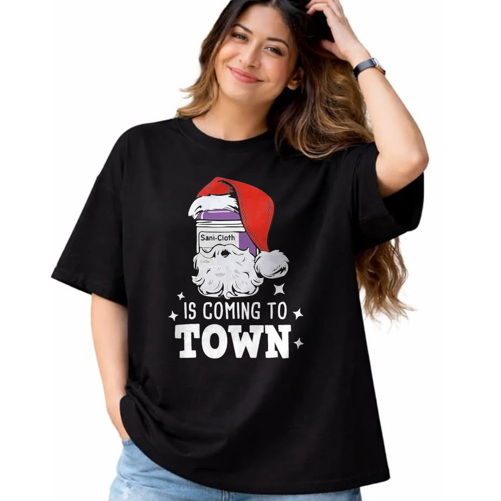 Funny Nurse Shirt, Nurse Unisex T-Shirt/Hoodie/Sweatshirt HLT00 - Sani-cloth Is Coming To Town Funny Nurse Christmas T-Shirt