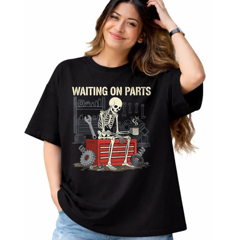 Best Mechanic Life Shirt, Funny Mechanic UnisexT-Shirt/Hoodie/Sweatshirt HLT00 - Waiting On Parts Skeleton Garage Auto Mechanic Repair T-Shirt, Men, Black, Large