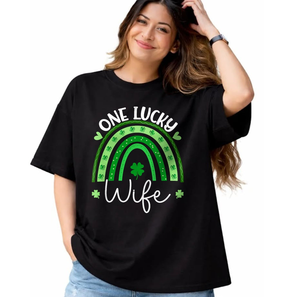 Best Wife Shirt, Wife and Husband Unisex T-Shirt/Hoodie/Sweatshirt HLT00 - Gift for wife T shirt, lucky wife   One Lucky Wife Rainbow Irish St Patricks Day Shamrock T-Shirt (1)