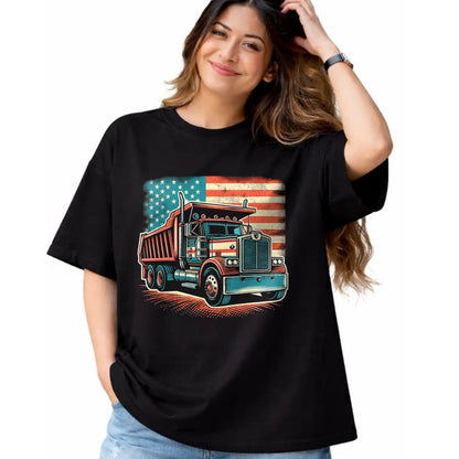 Best Truck Driver Life Shirt, Funny Trucker UnisexT-Shirt/Hoodie/Sweatshirt HLT00 - Dump Truck Driver American Flag Trucker Vintage Men Women T-Shirt