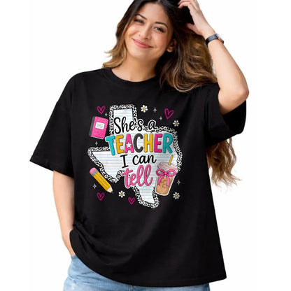 Best Teacher Shirt, Funny Teacher UnisexT-Shirt/Hoodie/Sweatshirt HLT00 - She's A Teacher I Can Tell Western Classroom Art T-Shirt