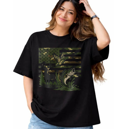 Funny Hunting Shirt, Gift For Hunting Lover Unisex T-Shirt/Hoodie/Sweatshirt HLT00 - Youth Boy Deer Duck Fishing Camo Hunting American Flag T-Shirt