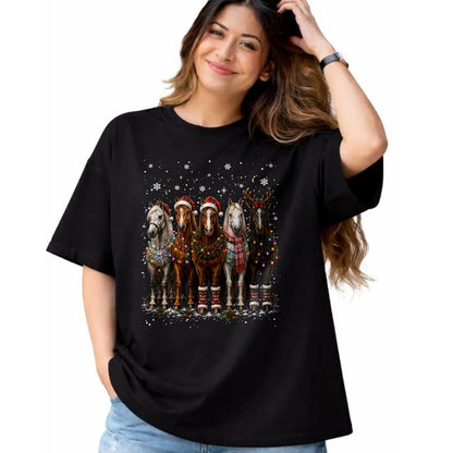 Best Horse Lover Shirt , Funny Horse UnisexT-Shirt/Hoodie/Sweatshirt HLT00 - Christmas Horses Santa Hat Lights Pajama Xmas Horse Lover T-Shirt