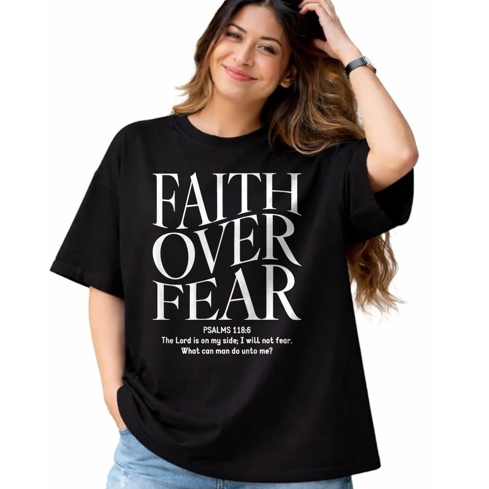 Christian Tee, Christian Faith Unisex T-Shirt/Hoodie/Sweatshirt HLT00 - Faith Over Fear Christian (on back) T-Shirt
