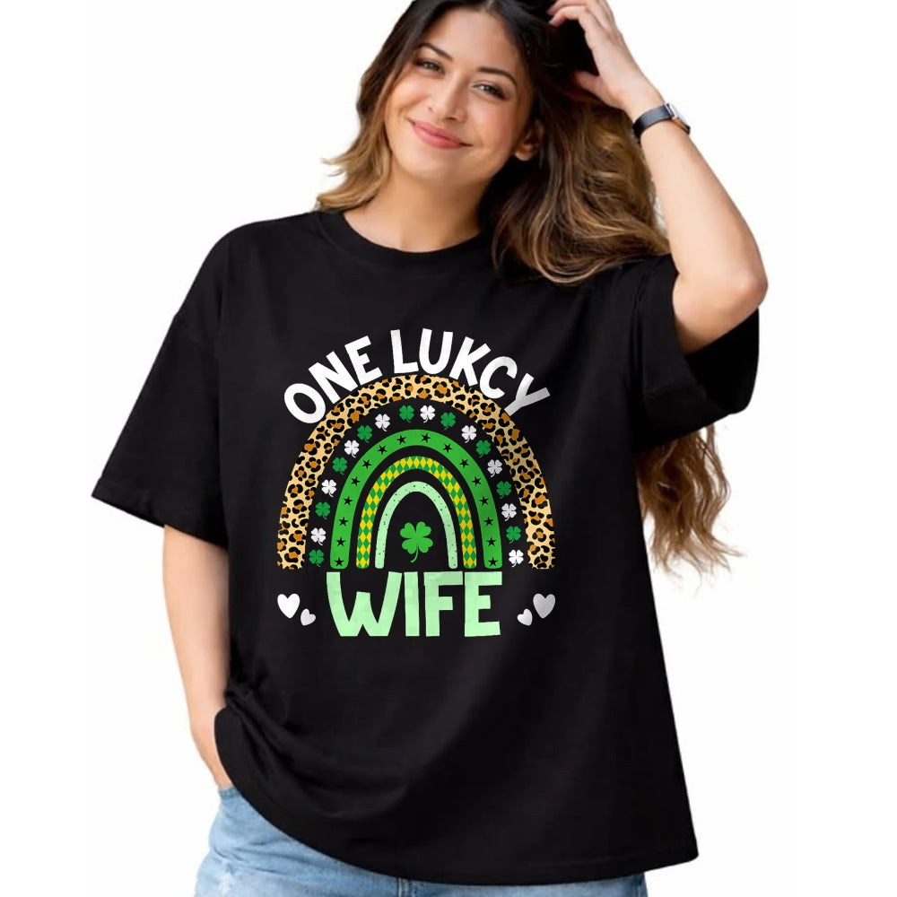 Best Wife Shirt, Wife and Husband Unisex T-Shirt/Hoodie/Sweatshirt HLT00 - Gift for wife T shirt, lucky wife   Womens One Lucky Wife Leopard Rainbow Saint Patrick's Day Tank T (1)
