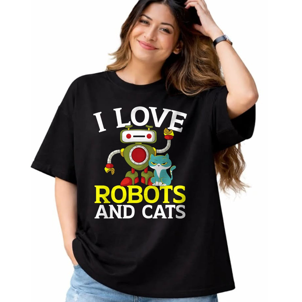 Cat Love Shirt, Funny Cat Lover Gift UnisexT-Shirt/Hoodie/Sweatshirt HLT00 - I Love Robots and Cats Lover Robotics Engineer Engineering T-Shirt