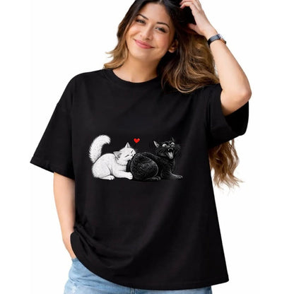Cat Love Shirt, Funny Cat Lover Gift UnisexT-Shirt/Hoodie/Sweatshirt HLT00 - Funny Cat Couple Black White Cats Love Cat Biting Cat Butt T-Shirt (1)