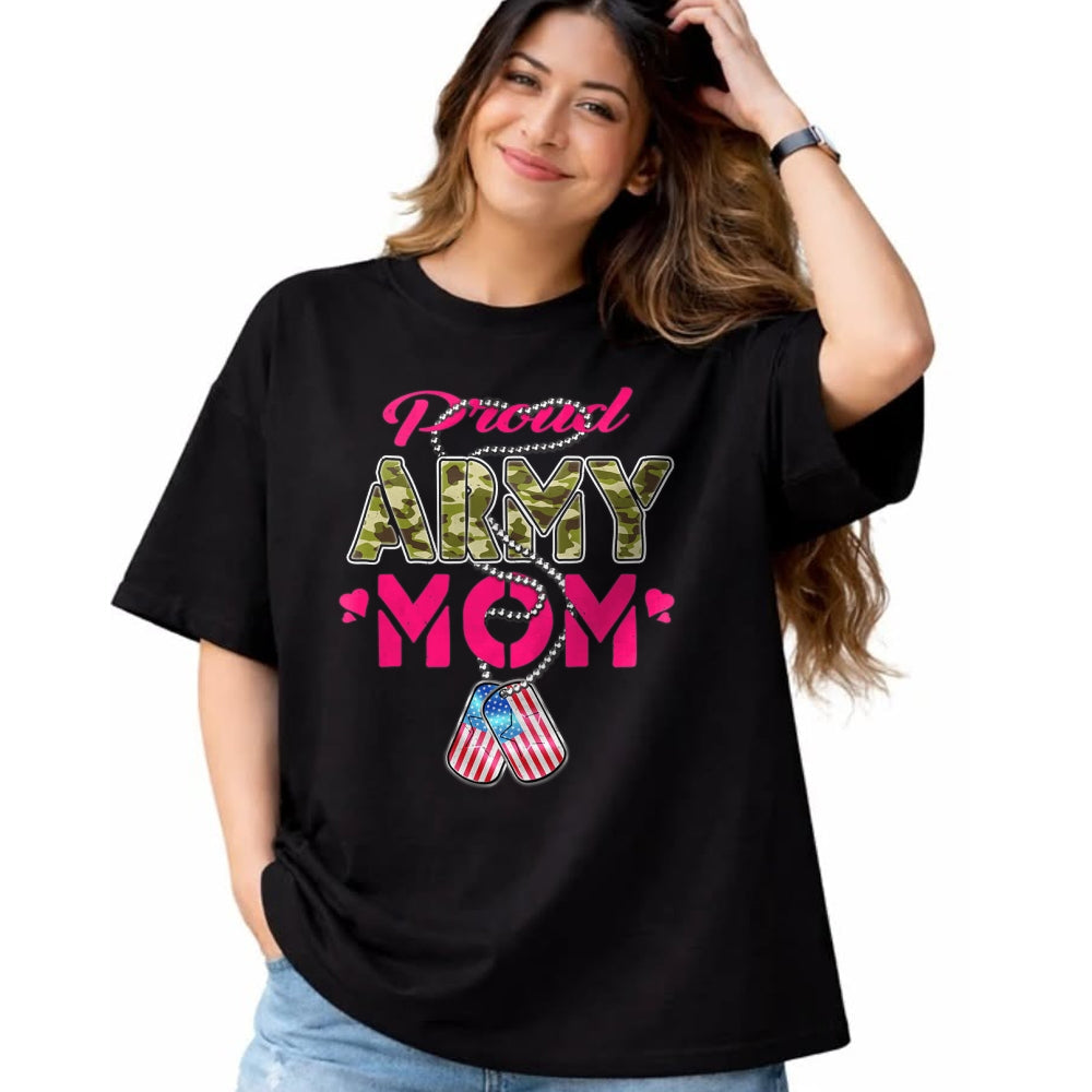 Gift for Mom Shirt, Funny Mom Unisex T-Shirt/Hoodie/Sweatshirt HLT00 - Proud Army Mom US Flag Camo Dog Tags Military Mother T-Shirt
