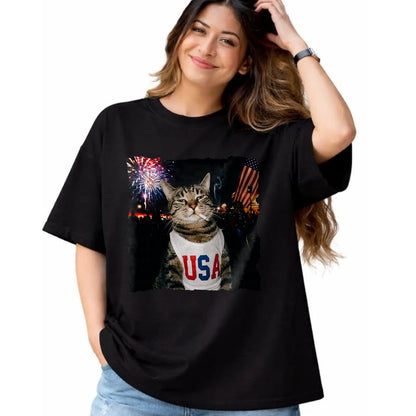 Cat Love Shirt, Funny Cat Lover Gift UnisexT-Shirt/Hoodie/Sweatshirt HLT00 - Patriotic Smoking cat T-Shirt