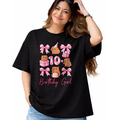 Cute Capybara Shirt, Funny Capybara Unisex T-Shirt/Hoodie/Sweatshirt HLT00 - Coquette 10th Birthday Girl Cute Capybara Bow 10 Year Old T-Shirt