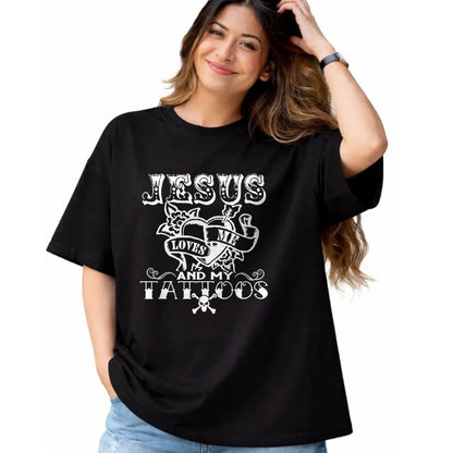 Christian Tee, Christian Faith Unisex T-Shirt/Hoodie/Sweatshirt HLT00 - Jesus Loves Me & My Tattoos Christian Jesus God Tattoo Lover T-Shirt