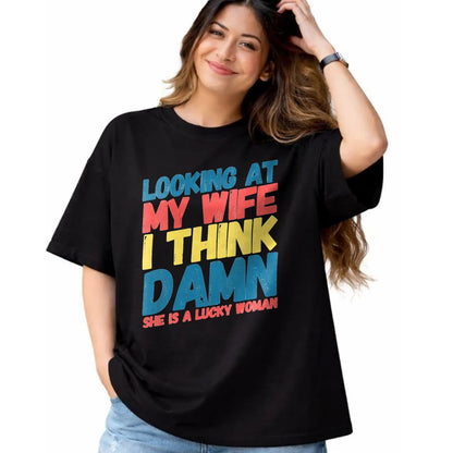 Best Wife Shirt, Wife and Husband Unisex T-Shirt/Hoodie/Sweatshirt HLT00 - Gift for wife T shirt, lucky wife   Womens My Lucky Wife Best Crazy Husband Funny Married Couple V-N