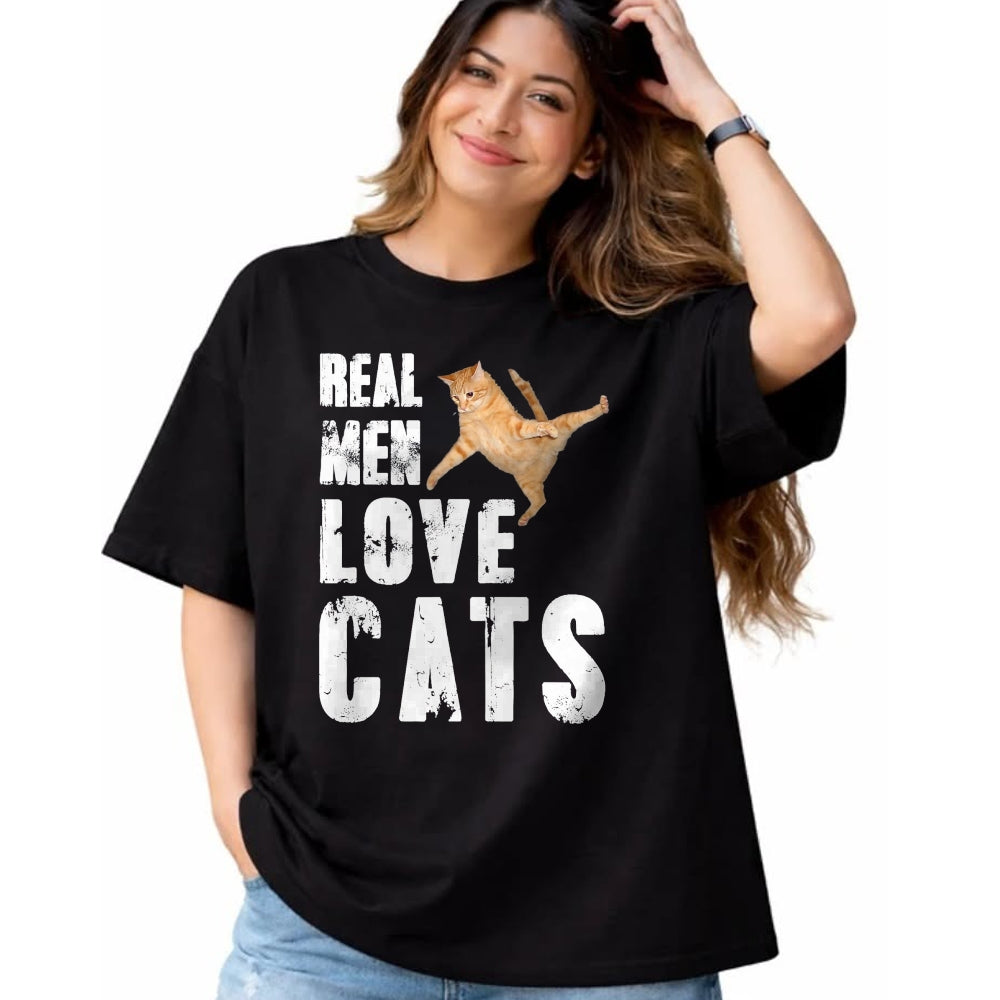 Cat Love Shirt, Funny Cat Lover Gift UnisexT-Shirt/Hoodie/Sweatshirt HLT00 - Real Men Love Cats T Shirt Funny Cat Love Cute T-Shirt, Men, Black, 3X-Large