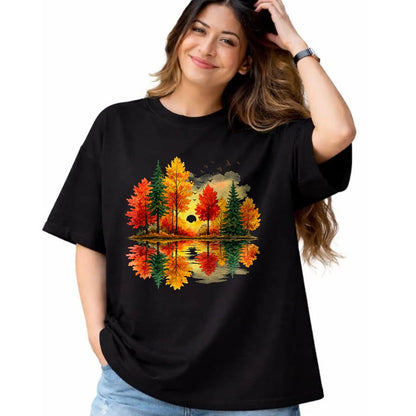 Best Thanksgiving Family Shirt , Funny Thanksgiving UnisexT-Shirt/Hoodie/Sweatshirt HLT00 - Retro Autumn Fall Leaves Forest Nature Lake Reflection T-Shirt