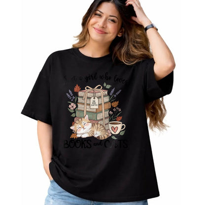 Cat Love Shirt, Funny Cat Lover Gift UnisexT-Shirt/Hoodie/Sweatshirt HLT00 - Pretty Just a Girl Who Loves Books and Cats Cat Lover Long Sleeve T-Shirt