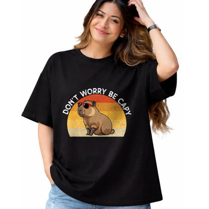 Cute Capybara Shirt, Funny Capybara Unisex T-Shirt/Hoodie/Sweatshirt HLT00 - Don_t Worry Be Capy Retro Capybara T-Shirt