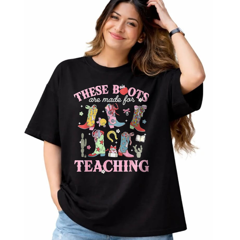 Best Student Shirt, Funny Back To School UnisexT-Shirt/Hoodie/Sweatshirt HLT00 - These Boots are Made for Teaching Teacher Back to School T-Shirt, Women, Olive Green, Medium