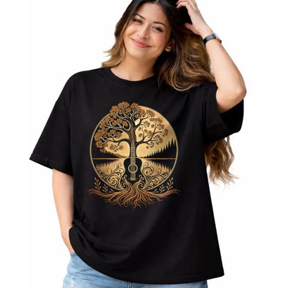 Guitar Lover Shirt, Funny Guitar UnisexT-Shirt/Hoodie/Sweatshirt HLT00 - Acoustic Guitar Tree by the Lake Roots Nature Music T-Shirt