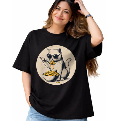 Cat Love Shirt, Funny Cat Lover Gift UnisexT-Shirt/Hoodie/Sweatshirt HLT00 - Cat Eating Mac and Cheese Men Women Girls Kids T-Shirt