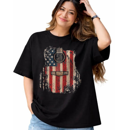 Guitar Lover Shirt, Funny Guitar UnisexT-Shirt/Hoodie/Sweatshirt HLT00 - Vintage USA American Flag Guitar Player Musician Guitarist T-Shirt, Men, Black, 3X-Large