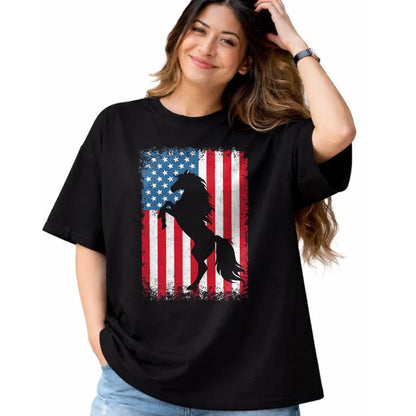 Best Horse Lover Shirt , Funny Horse UnisexT-Shirt/Hoodie/Sweatshirt HLT00 - Horse American Flag USA 4th of July Men Women Boys Girls T-Shirt