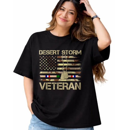 Proud Veteran Shirt, Funny Veteran UnisexT-Shirt/Hoodie/Sweatshirt HLT00 - Patriotic Desert Storm Veteran Distressed Flag US Camouflage T-Shirt