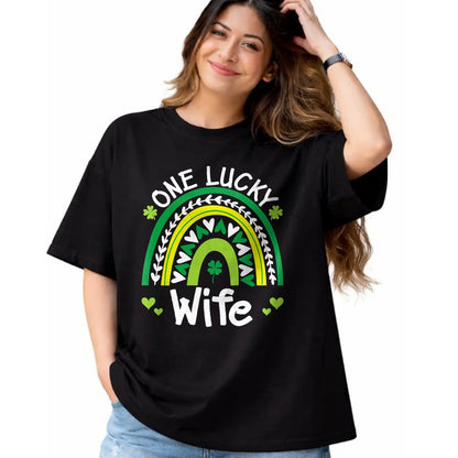 Best Wife Shirt, Wife and Husband Unisex T-Shirt/Hoodie/Sweatshirt HLT00 - Gift for wife T shirt, lucky wife   Womens One Lucky Wife Boho Rainbow St Patricks Day Shamrock Tank (1)