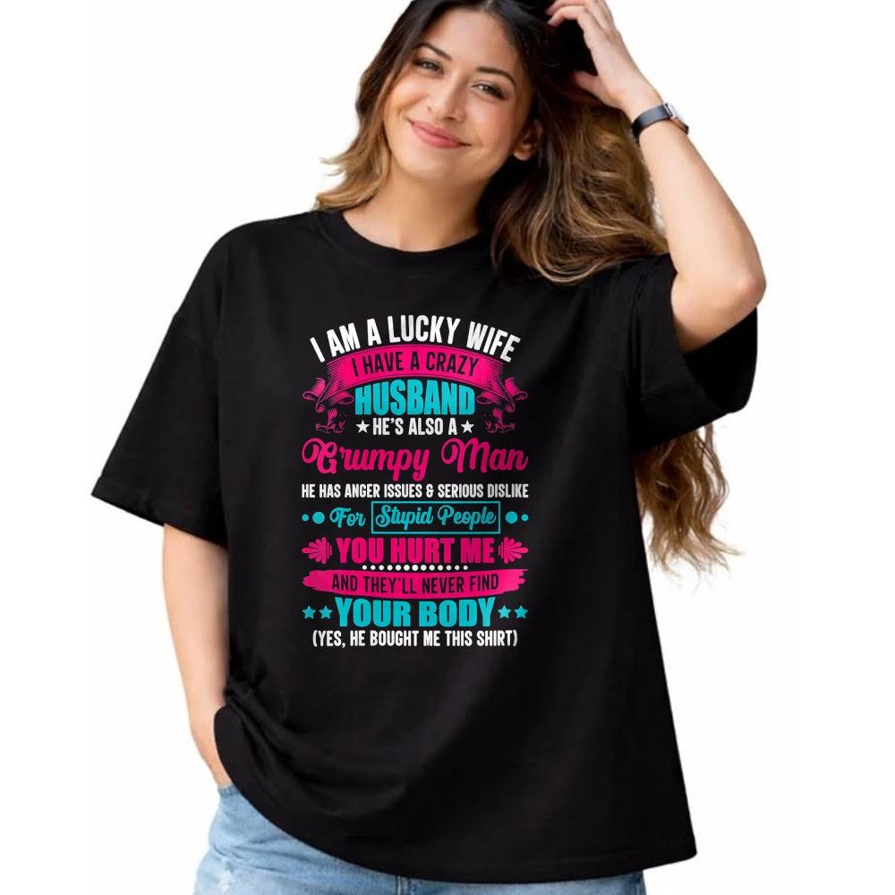 Best Wife Shirt, Wife and Husband Unisex T-Shirt/Hoodie/Sweatshirt HLT00 - Gift for wife T shirt, lucky wife   Womens I Am A Lucky Wife, I Have A Crazy Husband V-Neck T-Shirt