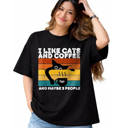 Cat Love Shirt, Funny Cat Lover Gift UnisexT-Shirt/Hoodie/Sweatshirt HLT00 - I Like Cats and Coffee and Maybe 3 People Funny Love Cats T-Shirt, Men, Dark Heather Grey, Large