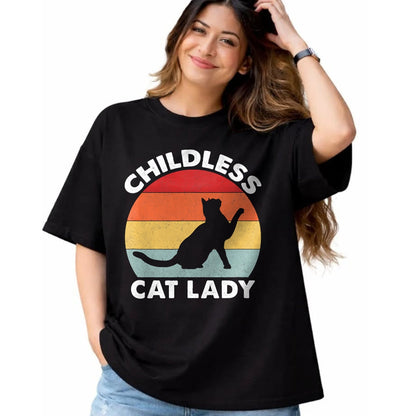 Cat Love Shirt, Funny Cat Lover Gift UnisexT-Shirt/Hoodie/Sweatshirt HLT00 - Vintage Childless Cat Lady T-Shirt
