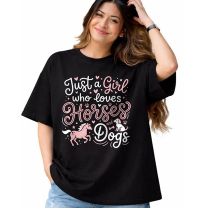 Best Horse Lover Shirt , Funny Horse UnisexT-Shirt/Hoodie/Sweatshirt HLT00 - Just A Girl Who Loves Horses and Dogs T-Shirt