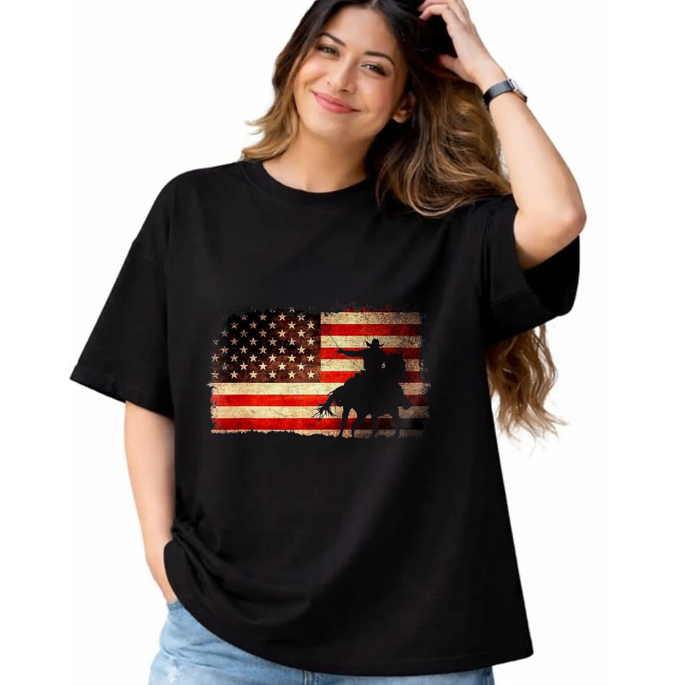 Best Horse Lover Shirt , Funny Horse UnisexT-Shirt/Hoodie/Sweatshirt HLT00 - Rodeo Cowboy Western Country Horse USA Flag 4th of July T-Shirt, Men, Black, 4X-Large