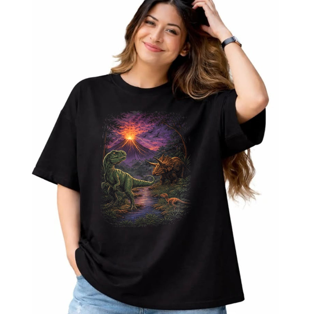 Best Dinosaur Lover Shirt, Funny Dinosaur UnisexT-Shirt/Hoodie/Sweatshirt HLT00 - Vintage Dinosaur 90s T Rex and Triceratops Volcano Nature T-Shirt, Men, Black, 3X-Large