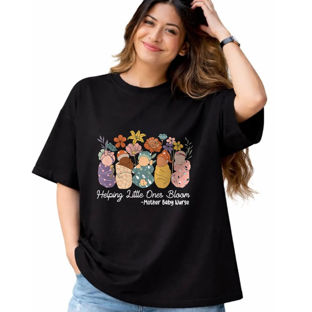 Funny Nurse Shirt, Nurse Unisex T-Shirt/Hoodie/Sweatshirt HLT00 - Groovy Helping Little Ones Bloom Babies Mother Baby Nurse T-Shirt