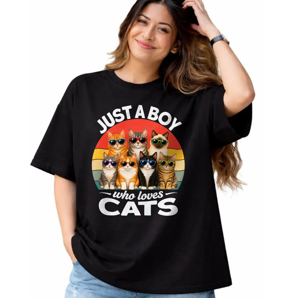 Cat Love Shirt, Funny Cat Lover Gift UnisexT-Shirt/Hoodie/Sweatshirt HLT00 - Just A Boy Who Loves Cats Funny Boys Kids Pets Lovers T-Shirt