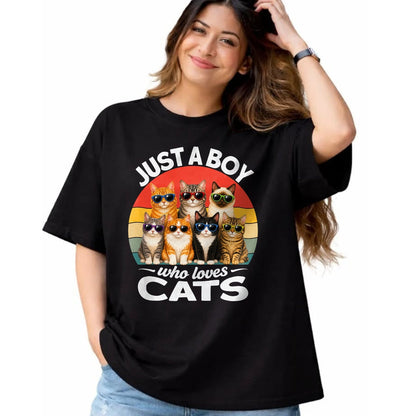 Cat Love Shirt, Funny Cat Lover Gift UnisexT-Shirt/Hoodie/Sweatshirt HLT00 - Just A Boy Who Loves Cats Funny Boys Kids Pets Lovers T-Shirt