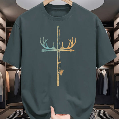 Funny Hunting Shirt, Gift For Hunting Lover Unisex T-Shirt/Hoodie/Sweatshirt HLT00 - Antler Fishing Rod Cross God Family Hunting Fishing T-Shirt