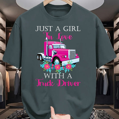 Best Truck Driver Life Shirt, Funny Trucker UnisexT-Shirt/Hoodie/Sweatshirt HLT00 - Just A Girl In Love With A Truck Driver Partner T-Shirt