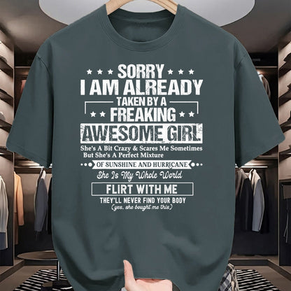 Best Wife Shirt, Wife and Husband Unisex T-Shirt/Hoodie/Sweatshirt HLT00 - Sorry I'm Already Taken by a Freaking Awesome Girl Husband T-Shirt