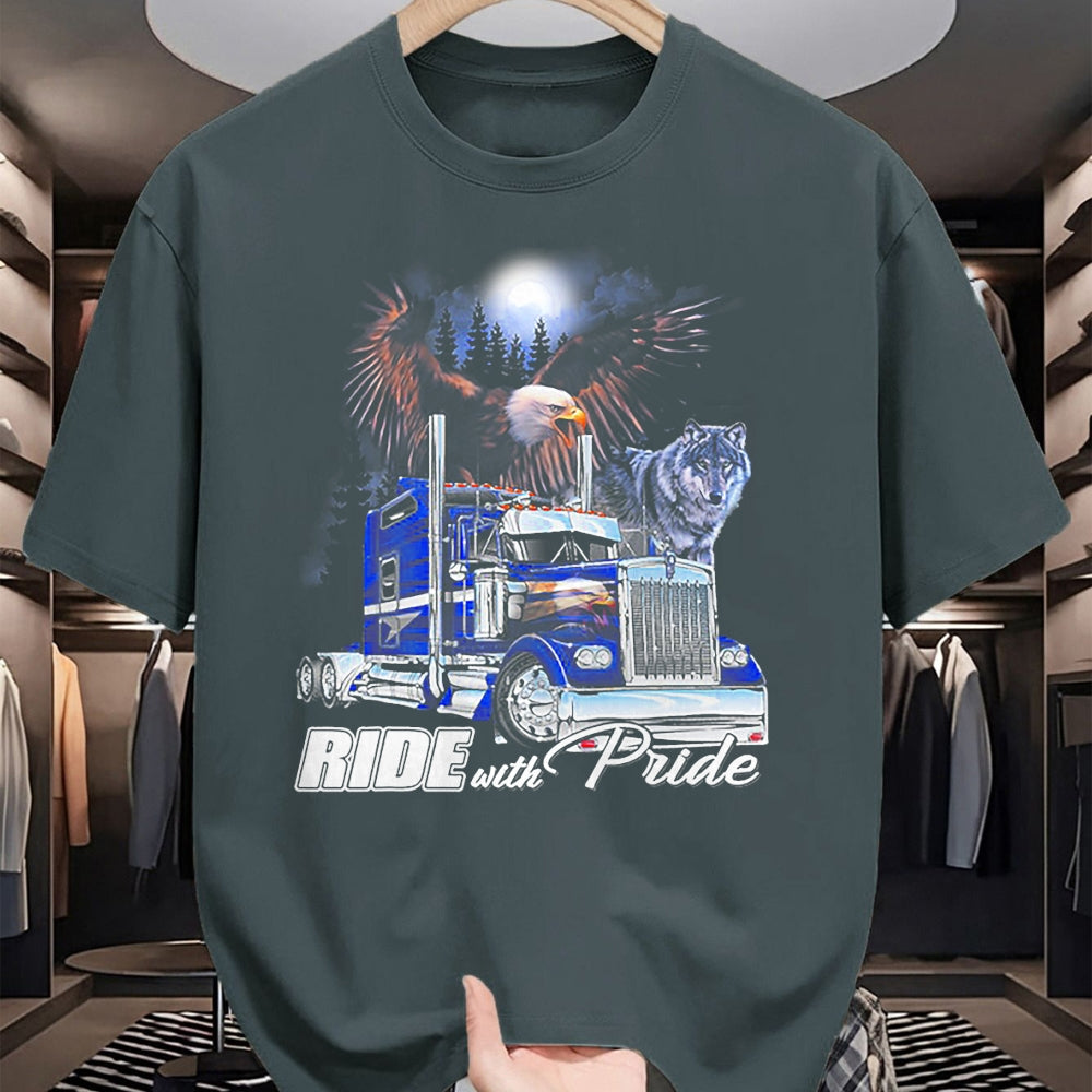 Best Truck Driver Life Shirt, Funny Trucker UnisexT-Shirt/Hoodie/Sweatshirt HLT00 - Ride with Pride Trucker Eagle Wolf T-Shirt