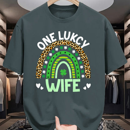 Best Wife Shirt, Wife and Husband Unisex T-Shirt/Hoodie/Sweatshirt HLT00 - Gift for wife T shirt, lucky wife   Womens One Lucky Wife Leopard Rainbow Saint Patrick's Day Tank T (1)