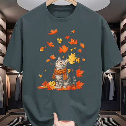 Cat Love Shirt, Funny Cat Lover Gift UnisexT-Shirt/Hoodie/Sweatshirt HLT00 - Cute Cat Leaf Fall Autumn Cat FallKitten Kitty Cat Lovers T-Shirt