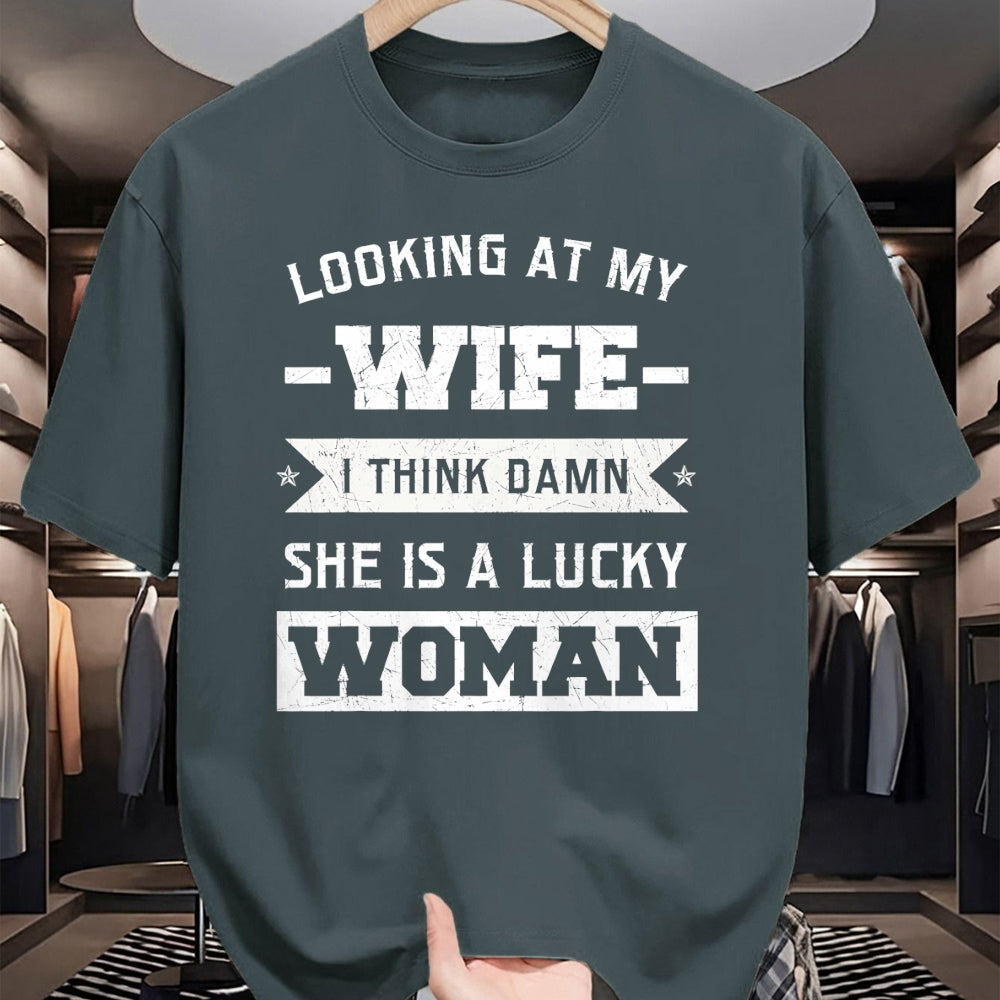 Best Wife Shirt, Wife and Husband Unisex T-Shirt/Hoodie/Sweatshirt HLT00 - Gift for wife T shirt, lucky wife   Looking At My Wife I Think Damn She Is A Lucky Woman Gift T-Shir (2)