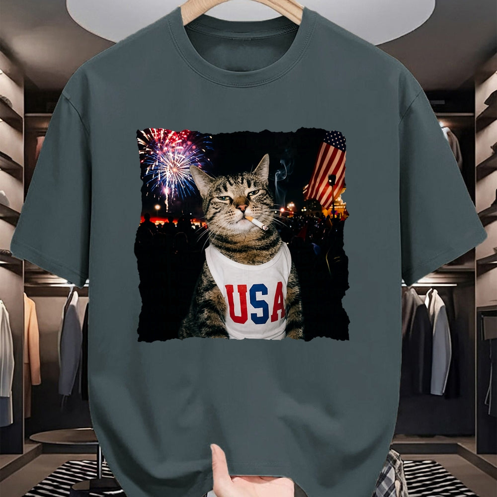 Cat Love Shirt, Funny Cat Lover Gift UnisexT-Shirt/Hoodie/Sweatshirt HLT00 - Patriotic Smoking cat T-Shirt